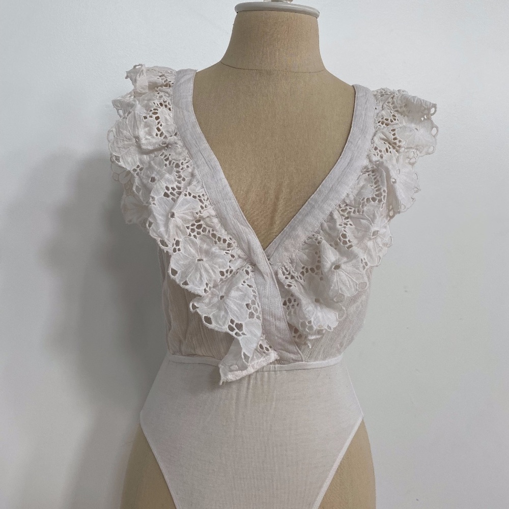 White Lace Ruffle Bodysuit